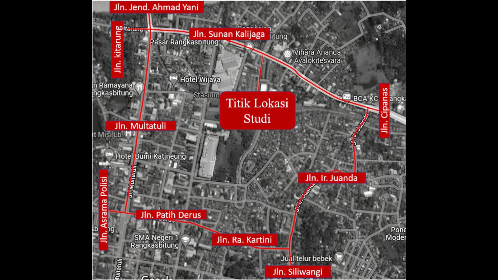 Peta jaringan jalan Stasiun Rangkasbitung